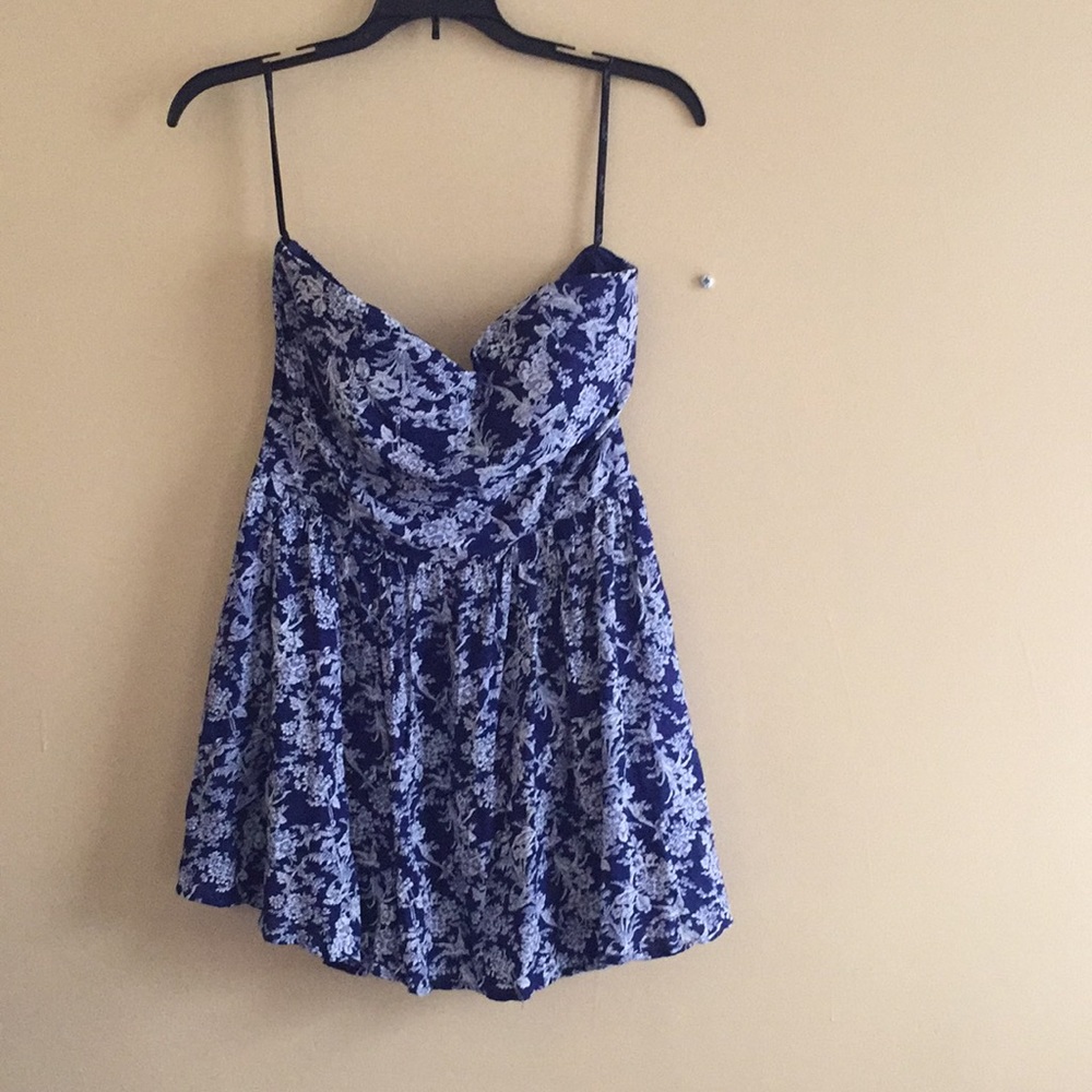 Strapless blue mini dress